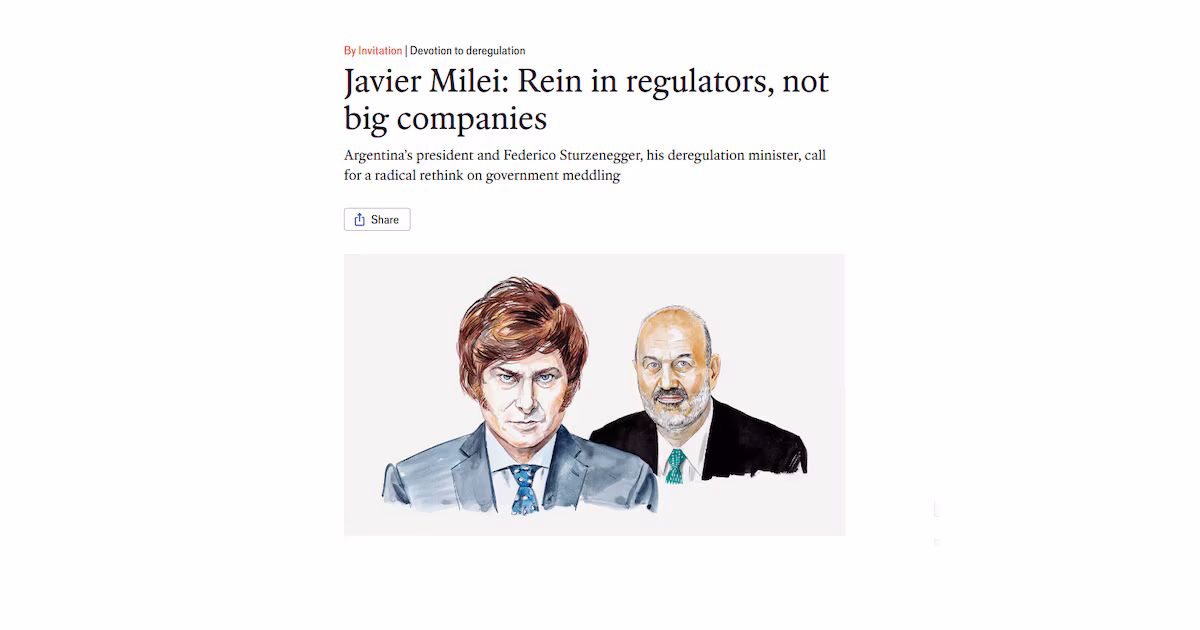 Javier Milei y Federico Sturzenegger en The Economist: “Controlen a los reguladores, no a las grandes empresas”