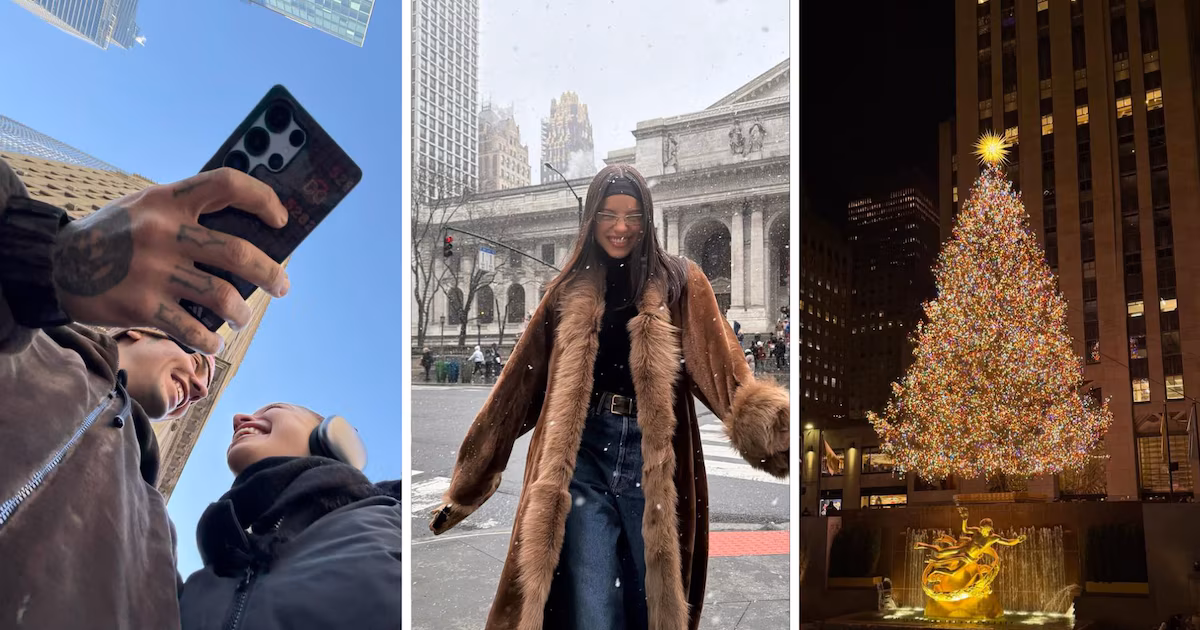 Nieve, estudio y romance: las postales del viaje de Emilia Mernes y Duki a Nueva York