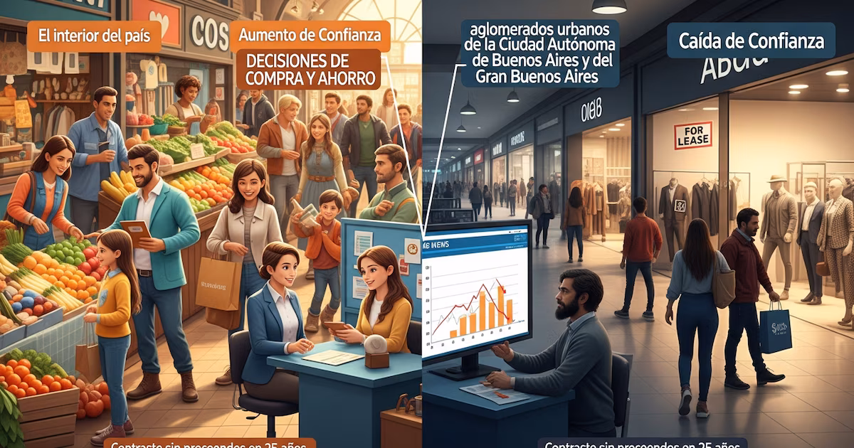Confianza del consumidor: el interior supera a las áreas metropolitanas, brecha sin precedentes en 25 años