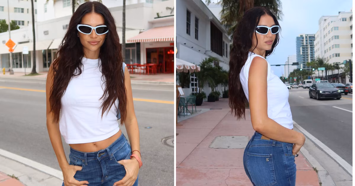 Zaira Nara renueva look blanco con pantalones de paleta en Miami